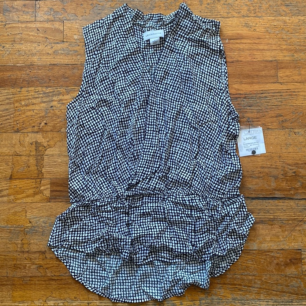 Liz Claiborne Black and White Sleeveless Woven Peplum Top NWT